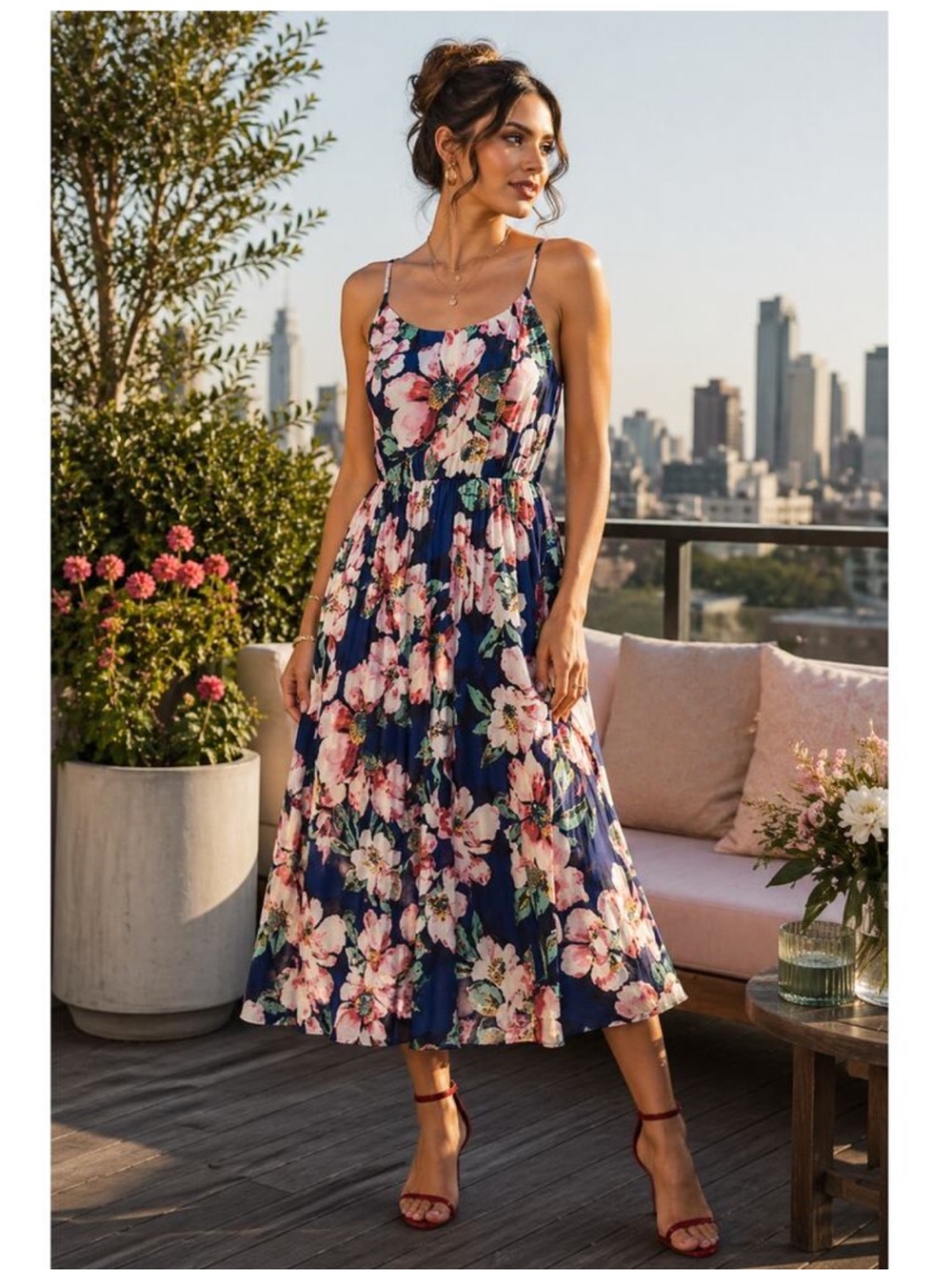 WELLS GRACE FLORAL TIE BACK MIDI DRESS SIZE XS Cottagecore‎